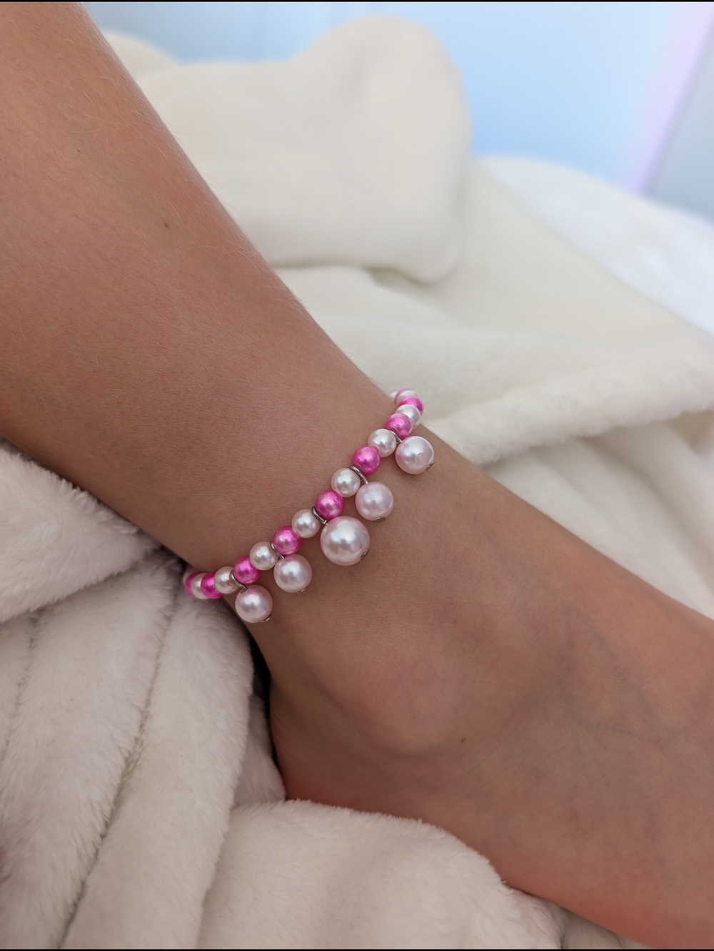 5/$35 Miraculous Ladybug Pigella Pearl Anklet – Pink Beaded Accessory
